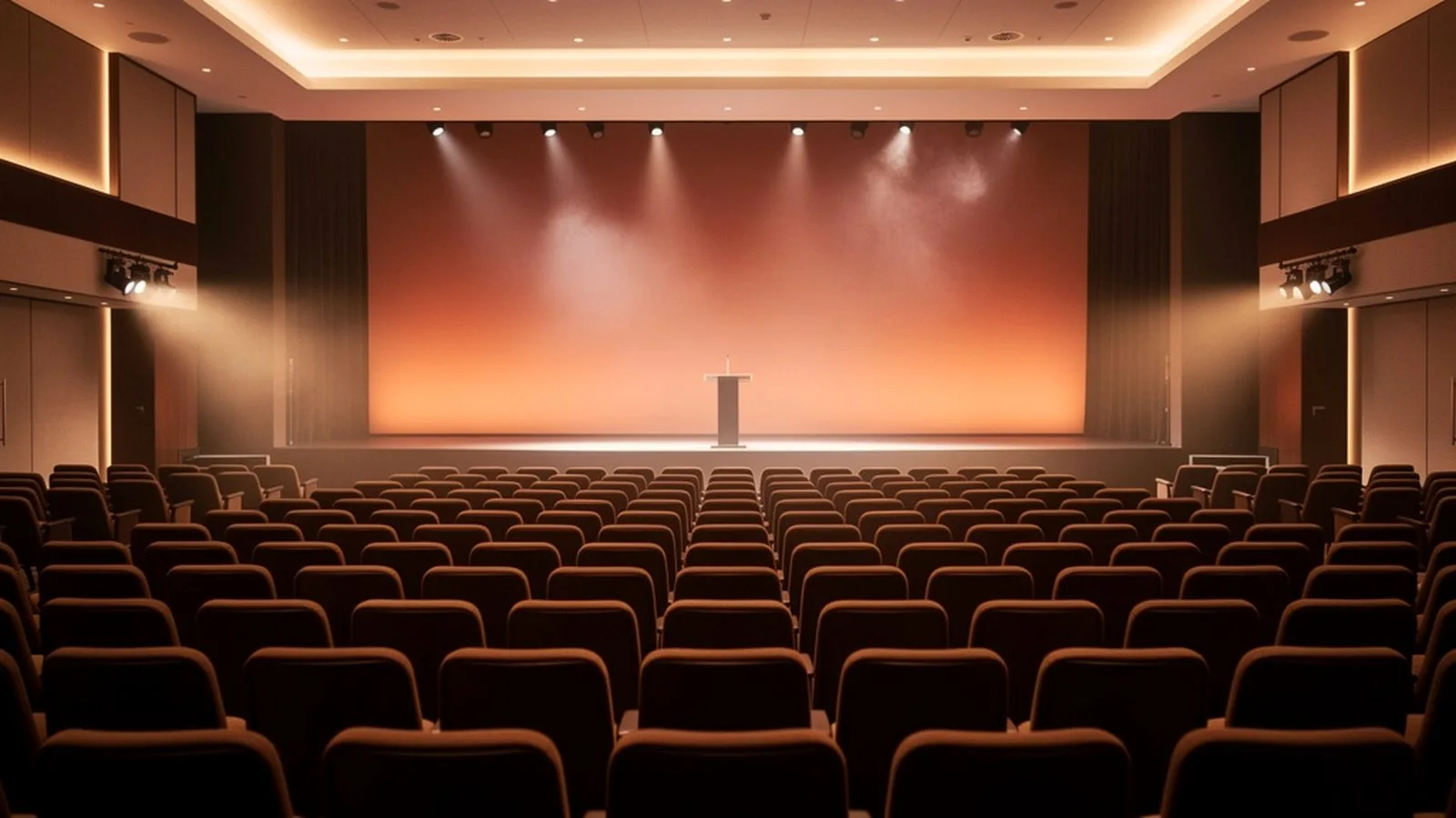 A warm, expectant auditorium set before a keynote
